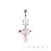 316L SURGICAL STEEL ARROW MULTI CZ HEART DANGLE BELLY BUTTON NAVEL RING 